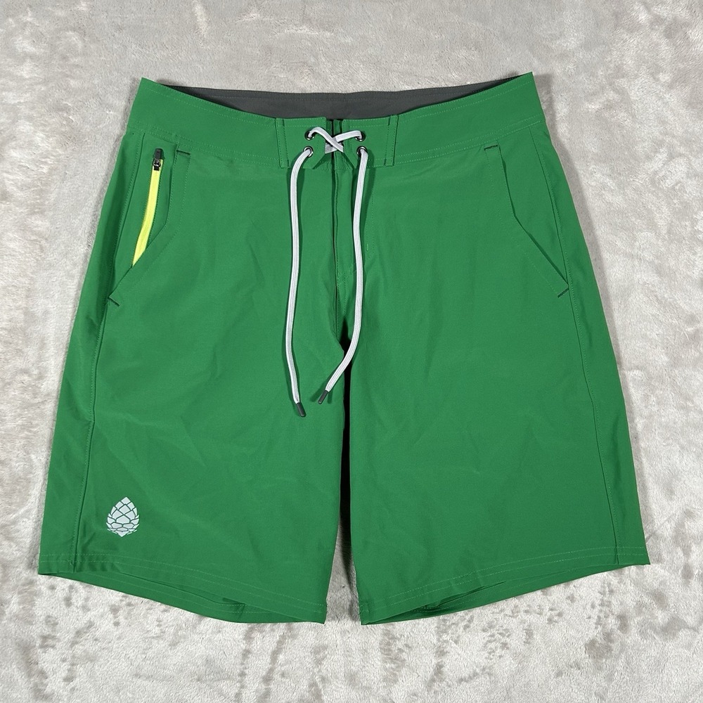 NEW Stio CFS Board Shorts Mens 30 Green Tropical Drawstring Zip Pocket Made USA